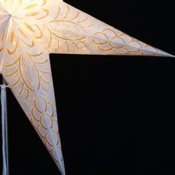 KARMA weiß/gold - Faltbarer Leuchtstern, Weihnachtsstern aus Papier, bestickt mit 7 Zacken, 60 cm
